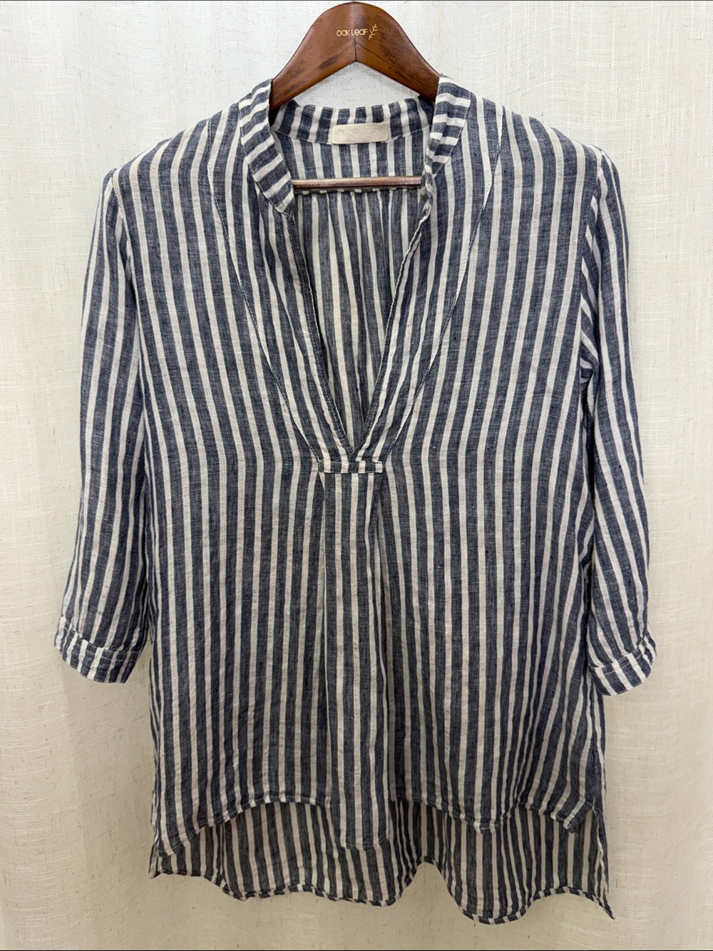 CP Shades Blue & White Striped Linen Tunic Top Size Small Excellent Condition